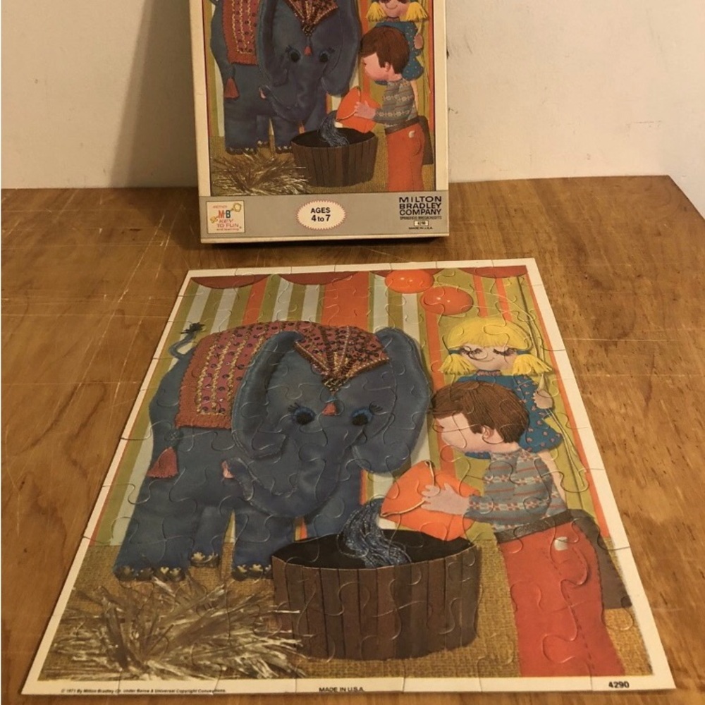 Vintage 1971 Milton Bradley Big Top Jigsaw Puzzle #4290 Elephant Complete